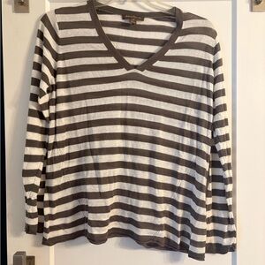 Tommy Bahama Gray and White Striped Long Sleeve Top